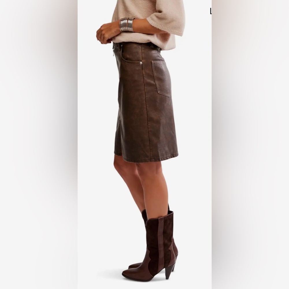 Free People Sycamore Vegan Brown Midi Skirt, Sz 27 - Picture 6 of 11